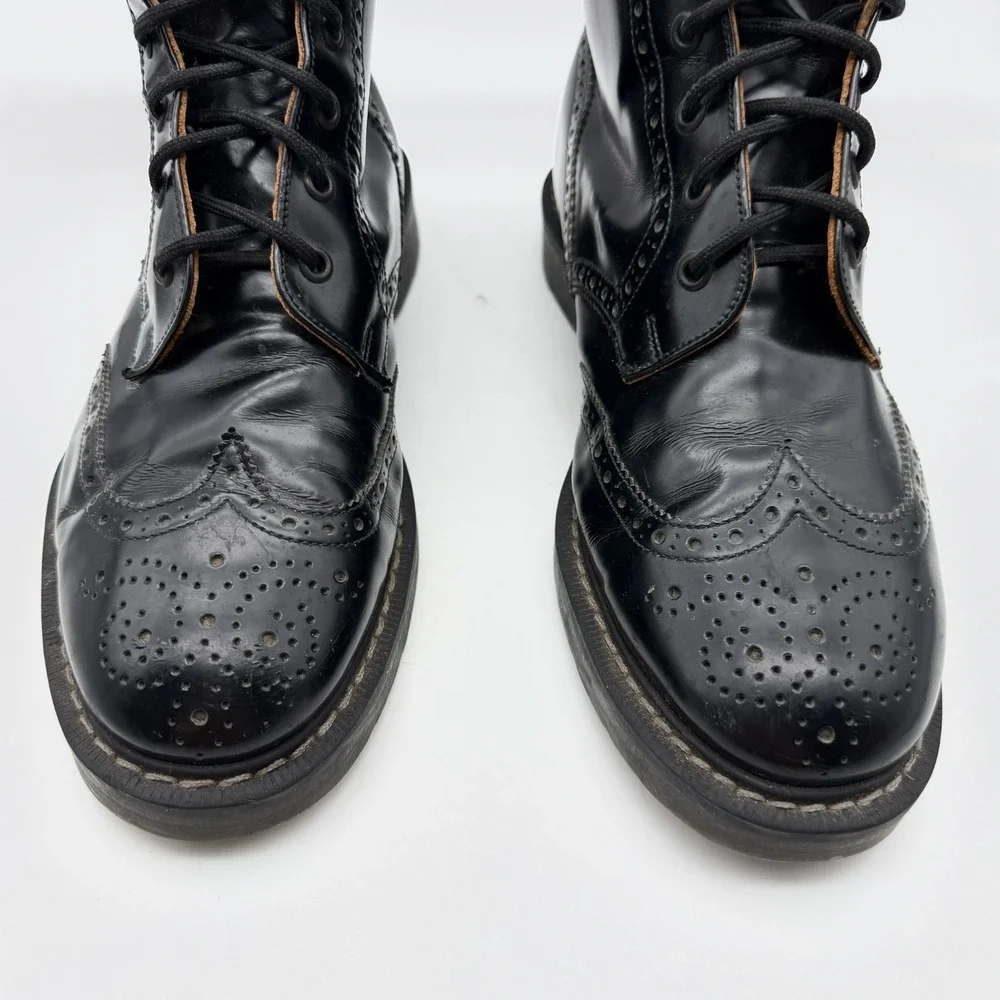Solovair Boots Mens UK 9 Black Hi-Shine 6 Eye Brogue Wing Tip Made in England